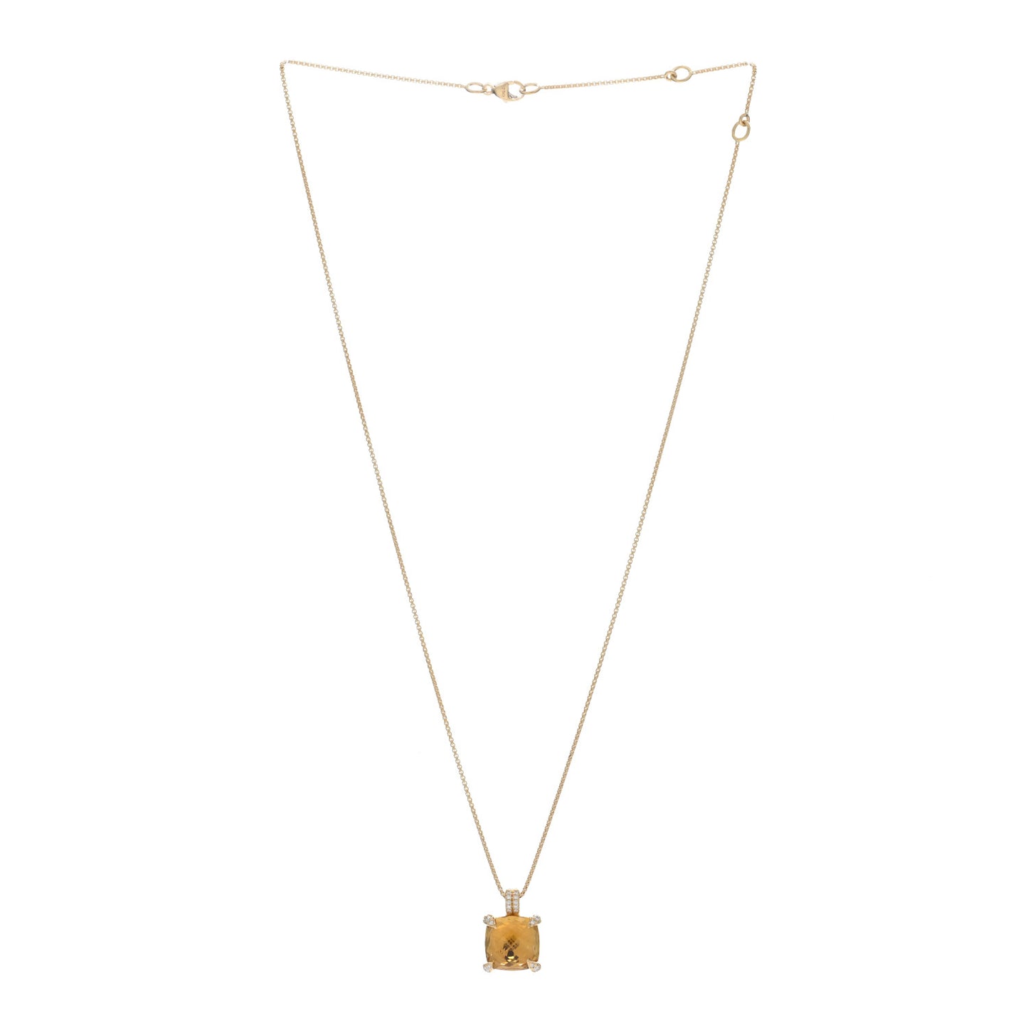 18K Yellow Gold Diamond Citrine 11mm Chatelaine Pendant Necklace