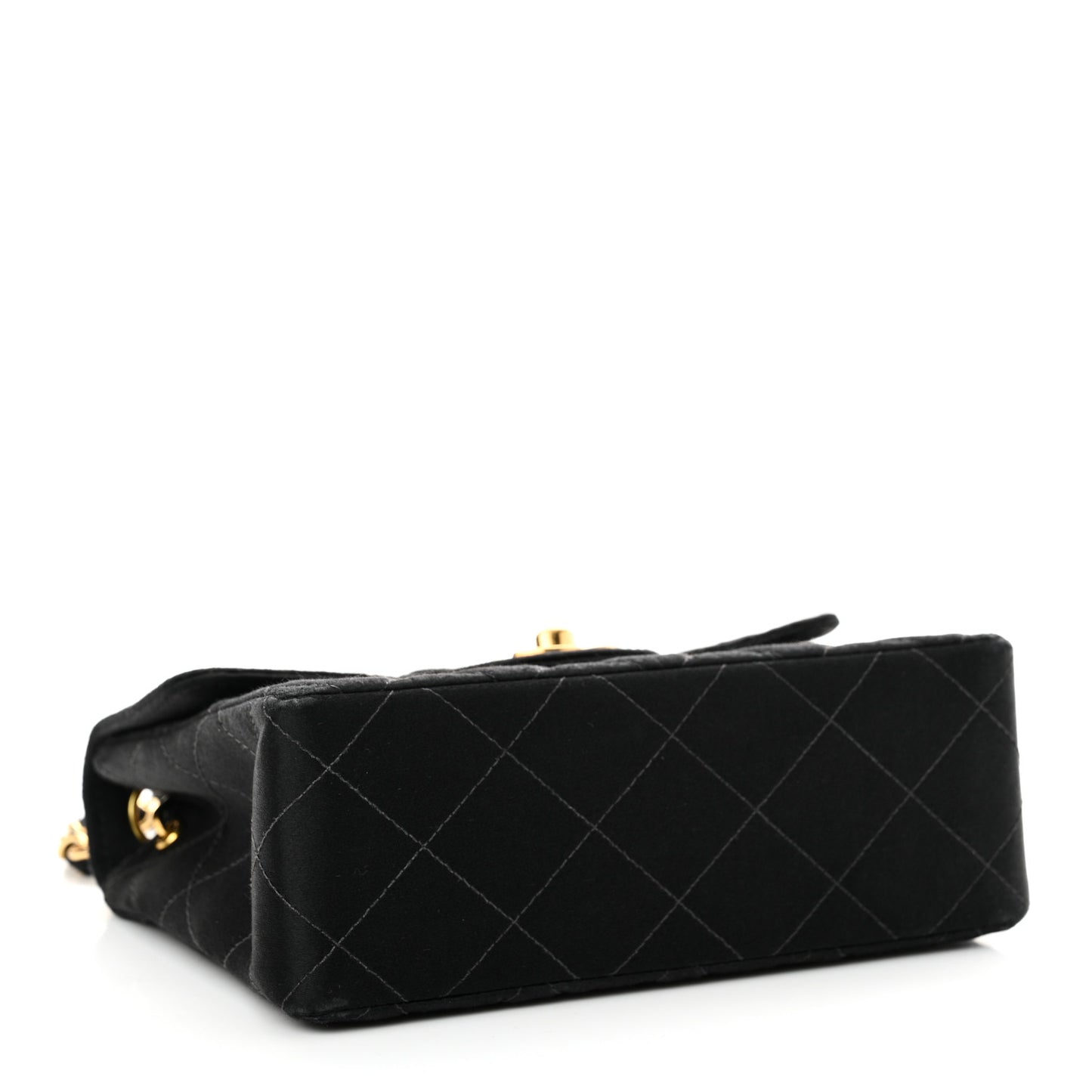 Satin Quilted Mini Square Flap Black