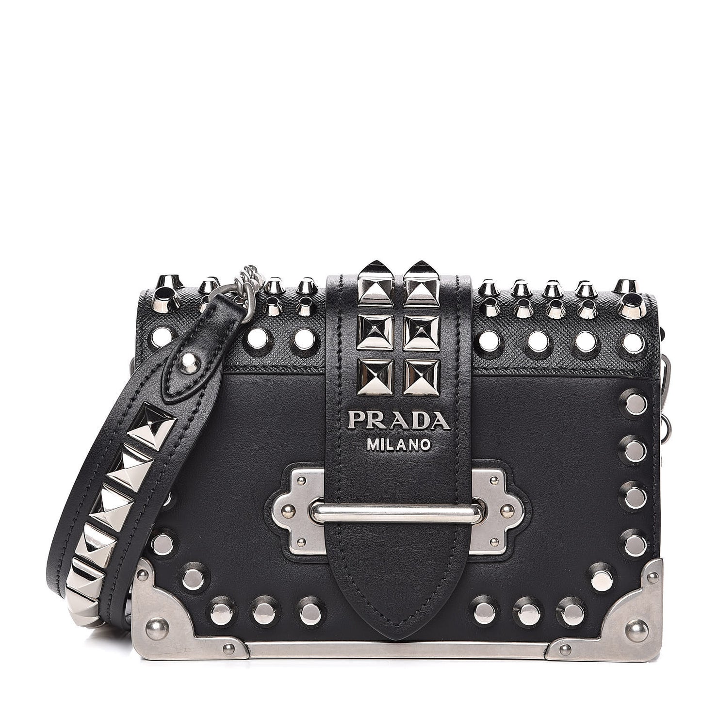 City Calf Saffiano Studded Small Cahier Bag Black