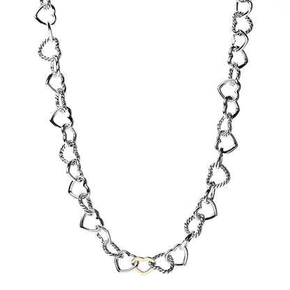 David Yurman Sterling Silver 18K Yellow Gold Cable Heart Link Necklace 1 of 7