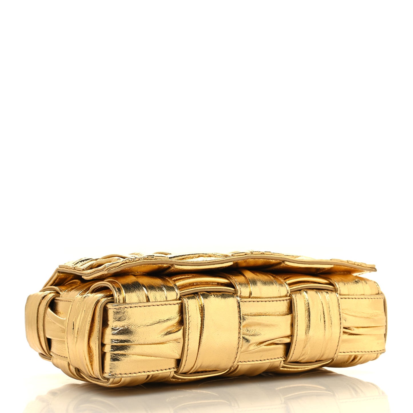 Metallic Calfskin Intreccio Plisse Cassette Crossbody Bag Gold