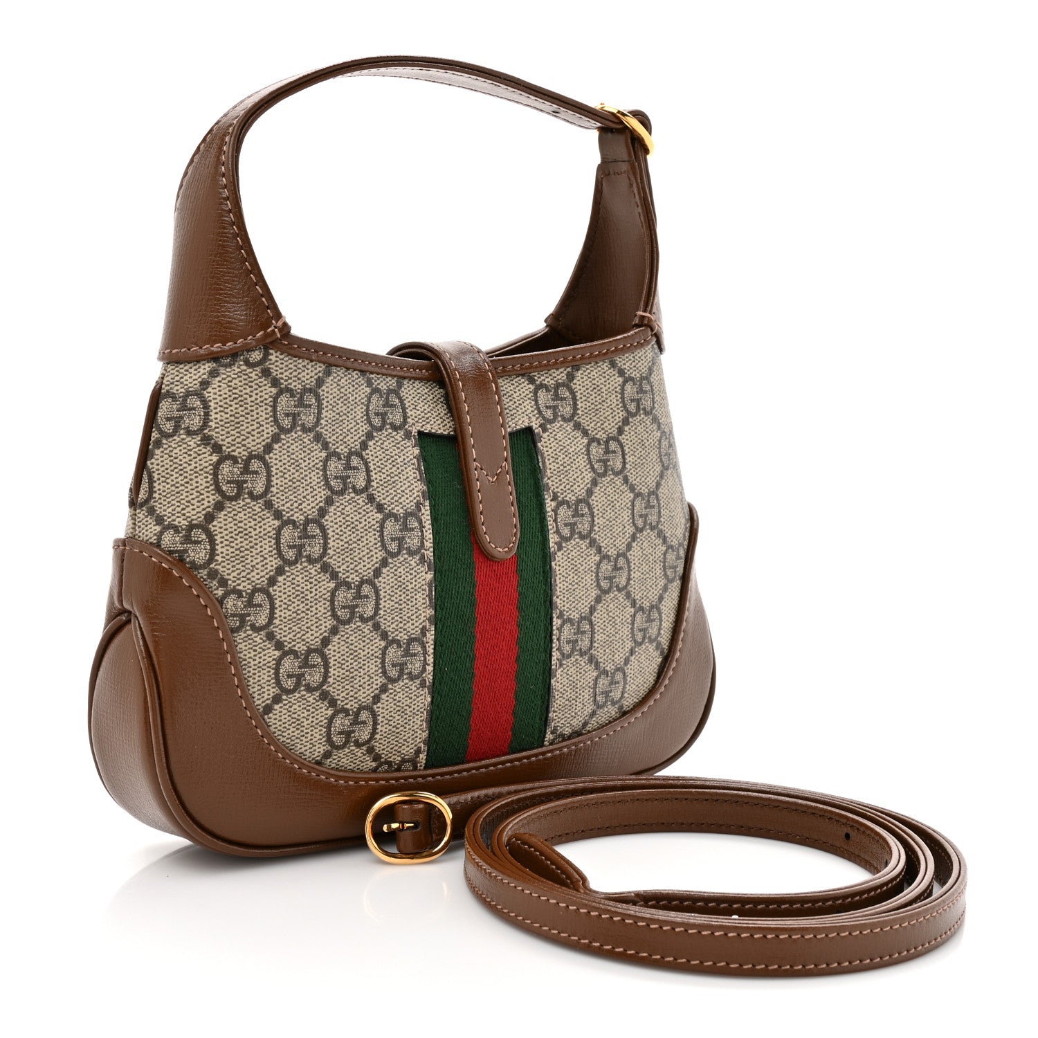 Gucci GG Supreme Monogram Azalea Calfskin Web Mini Jackie 1961 Hobo Beige Ebony Brown Sugar 3 of 10