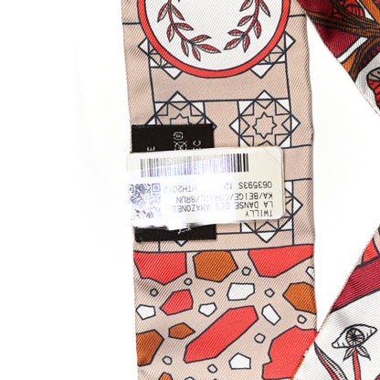 Hermes Silk La Danse Des Amazones Twilly Beige Corail Brun 4 of 4