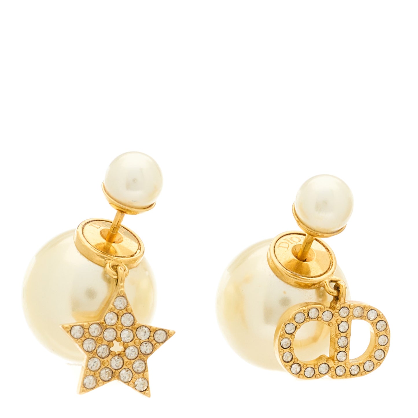 Pearl Crystal Mise En Dior Logo Tribal Earrings Gold