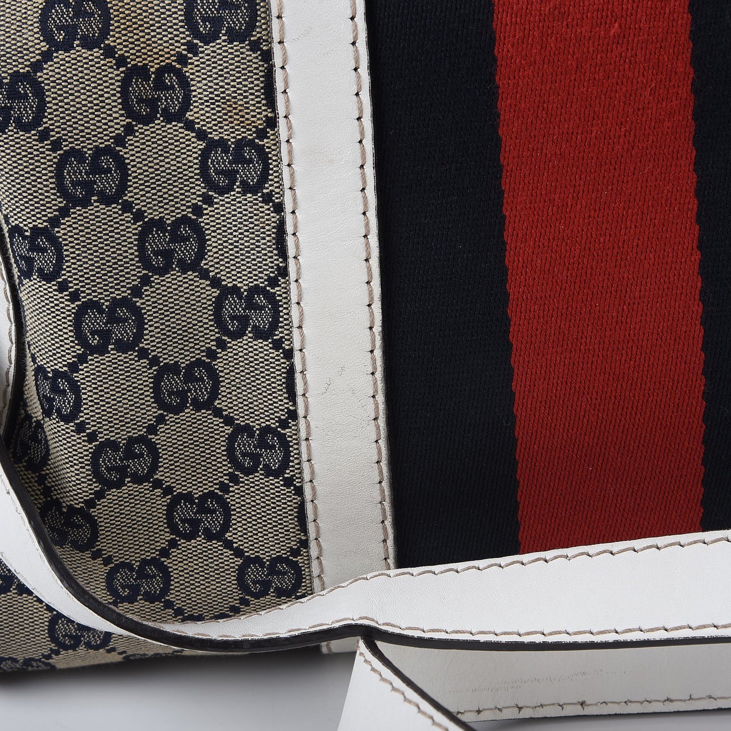 Monogram Selleria Calfskin Vintage Web Medium Boston Beige Blue Mystic White