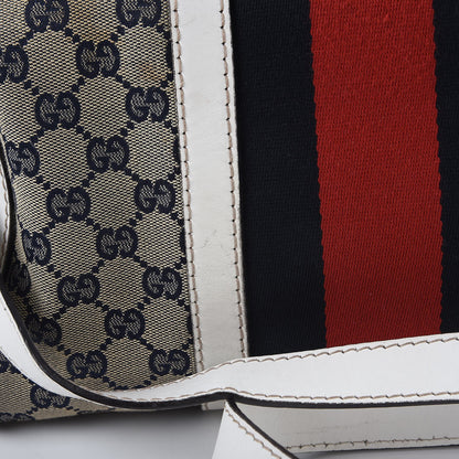 Gucci Monogram Selleria Calfskin Vintage Web Medium Boston Beige Blue Mystic White 18 of 32