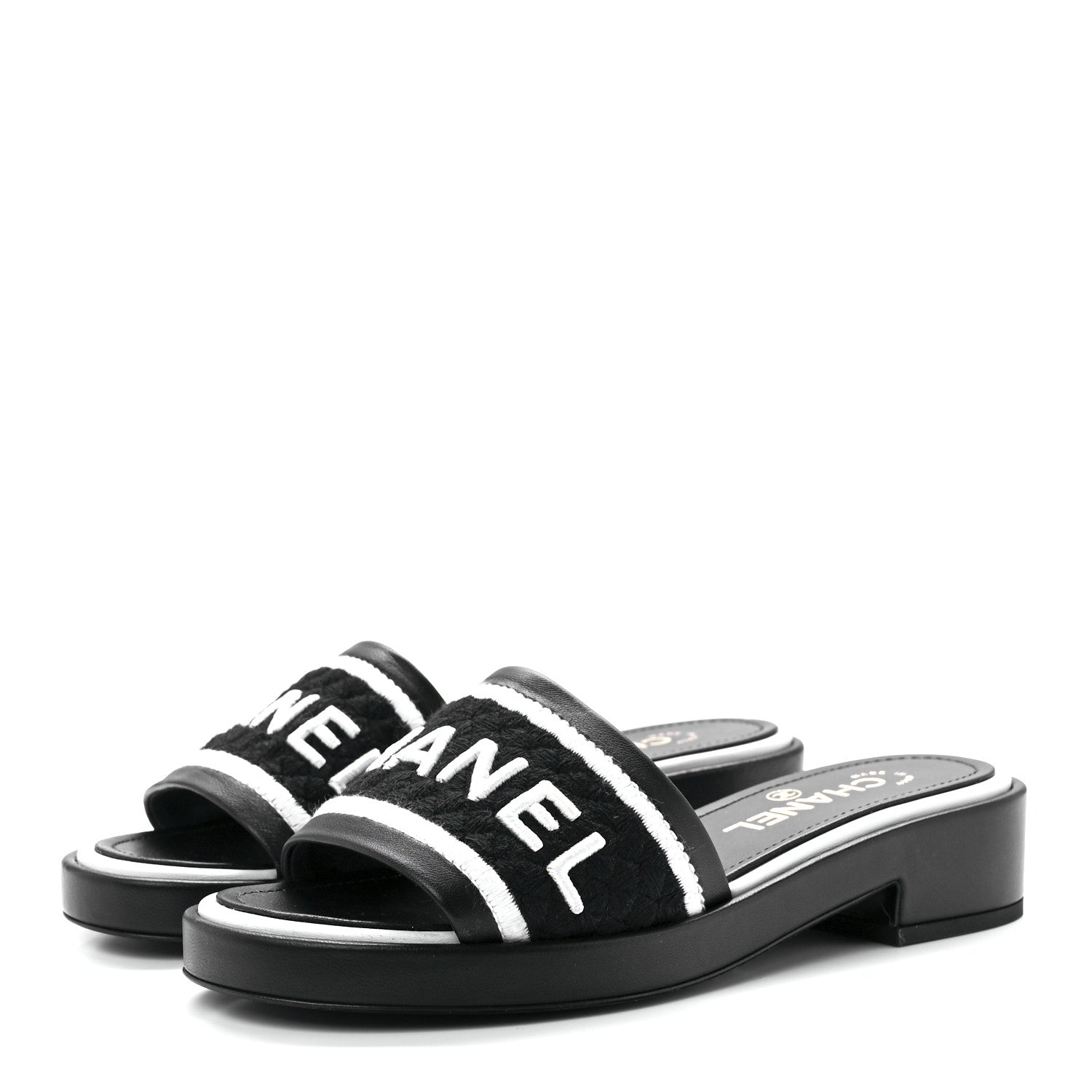 Chanel Lambskin Embroidered CC Mule Sandal 37 Black White 3 of 8