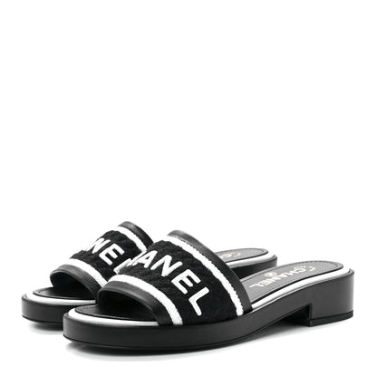 Chanel Lambskin Embroidered CC Mule Sandal 37 Black White 3 of 8
