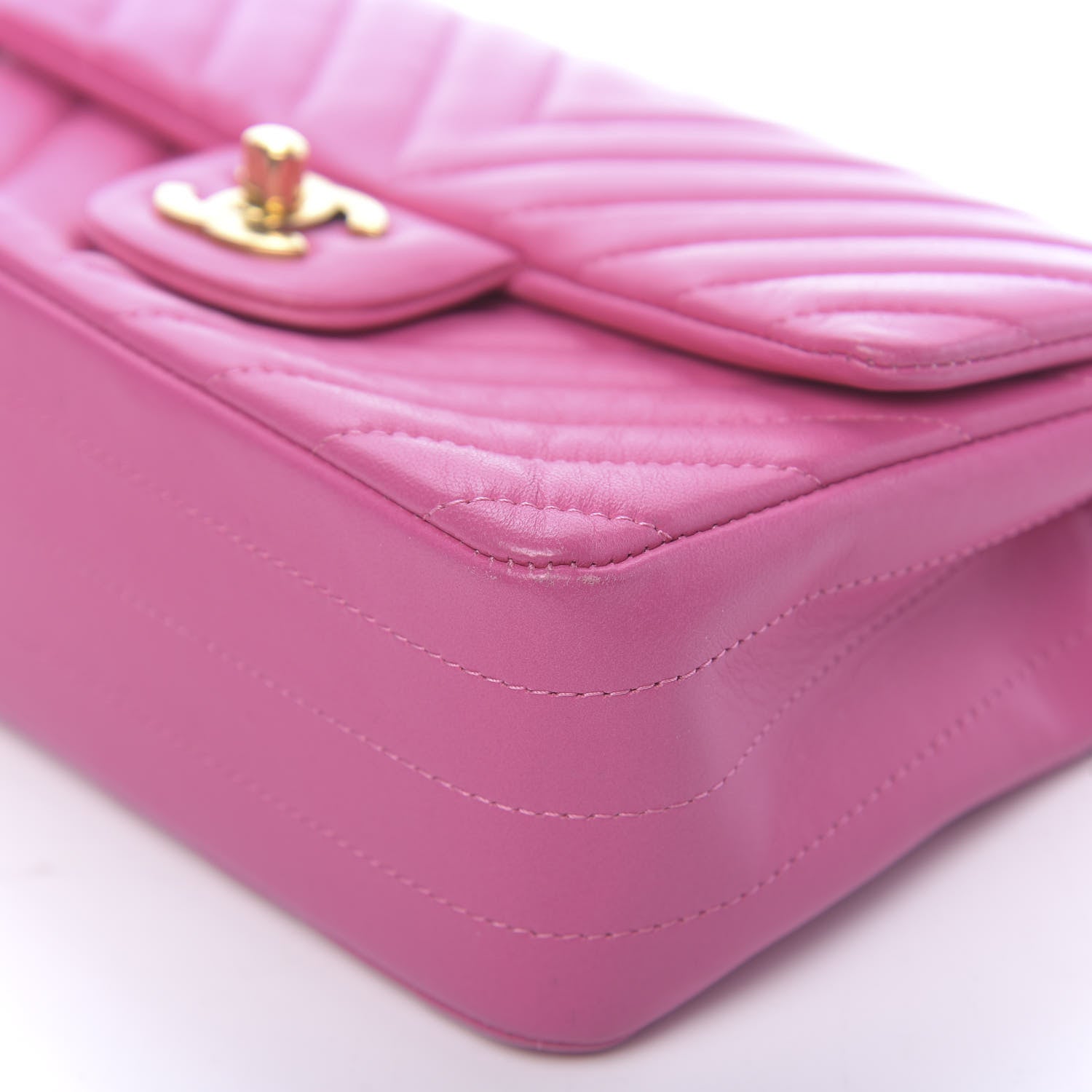 Chanel Lambskin Chevron Quilted Mini Rectangular Flap Fuchsia 10 of 15