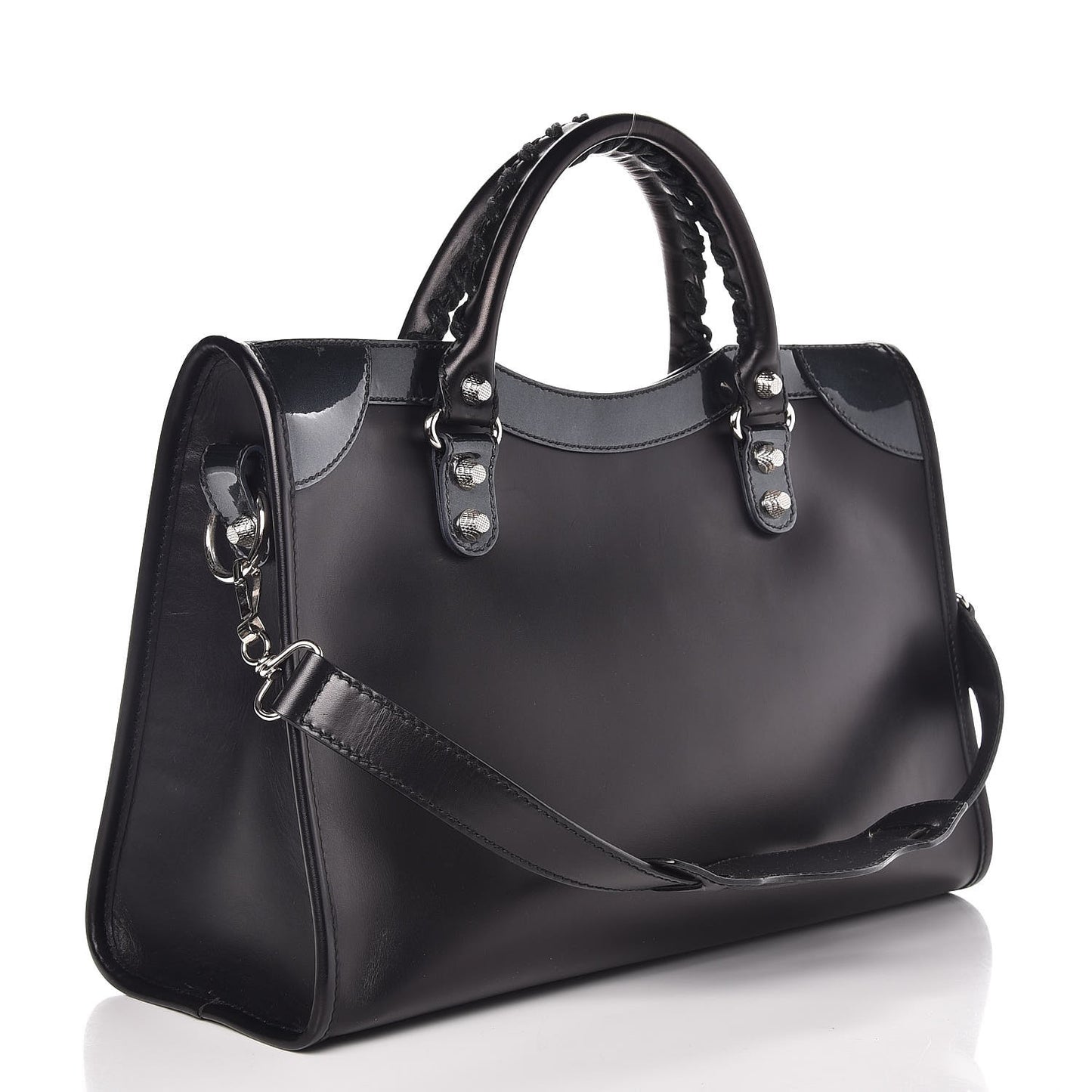 Smooth Calfskin Metallic Patent Giant 12 Silver Hardware City Black Gris