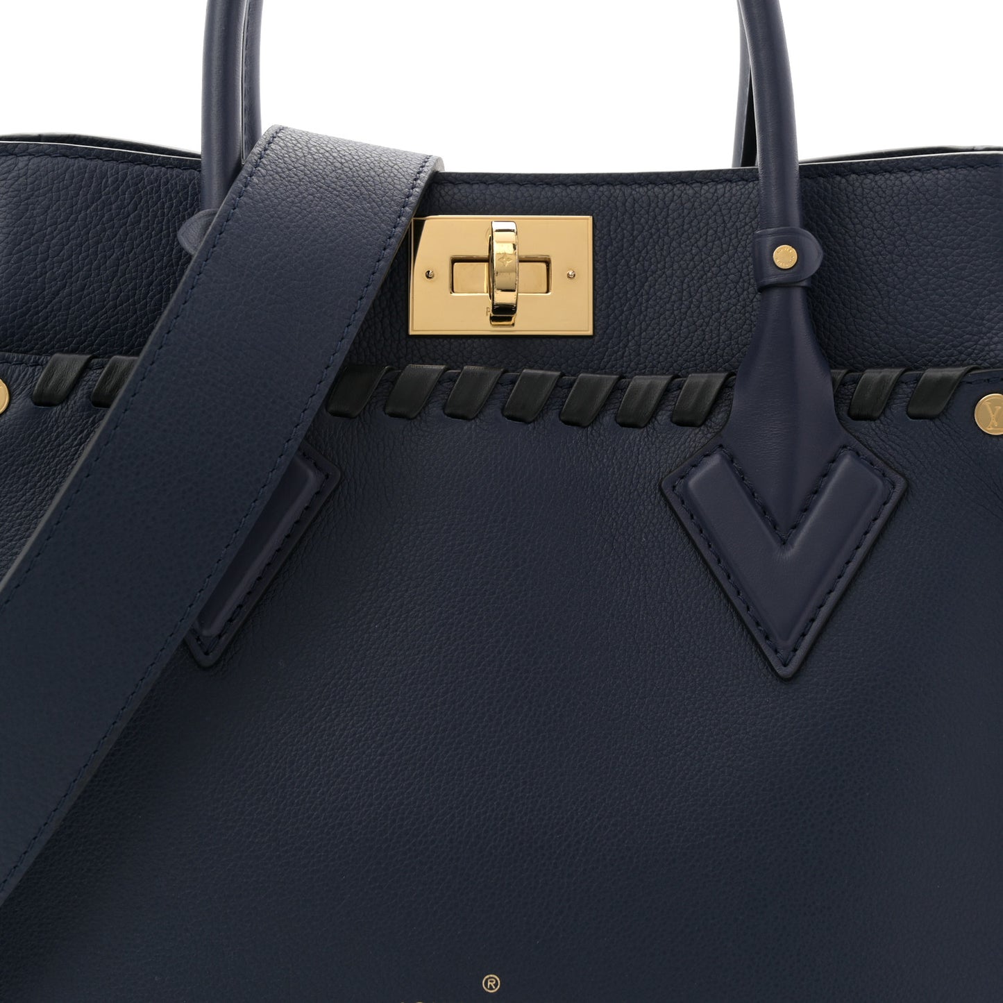 Calfskin Mahina Braided On My Side MM Navy Blue