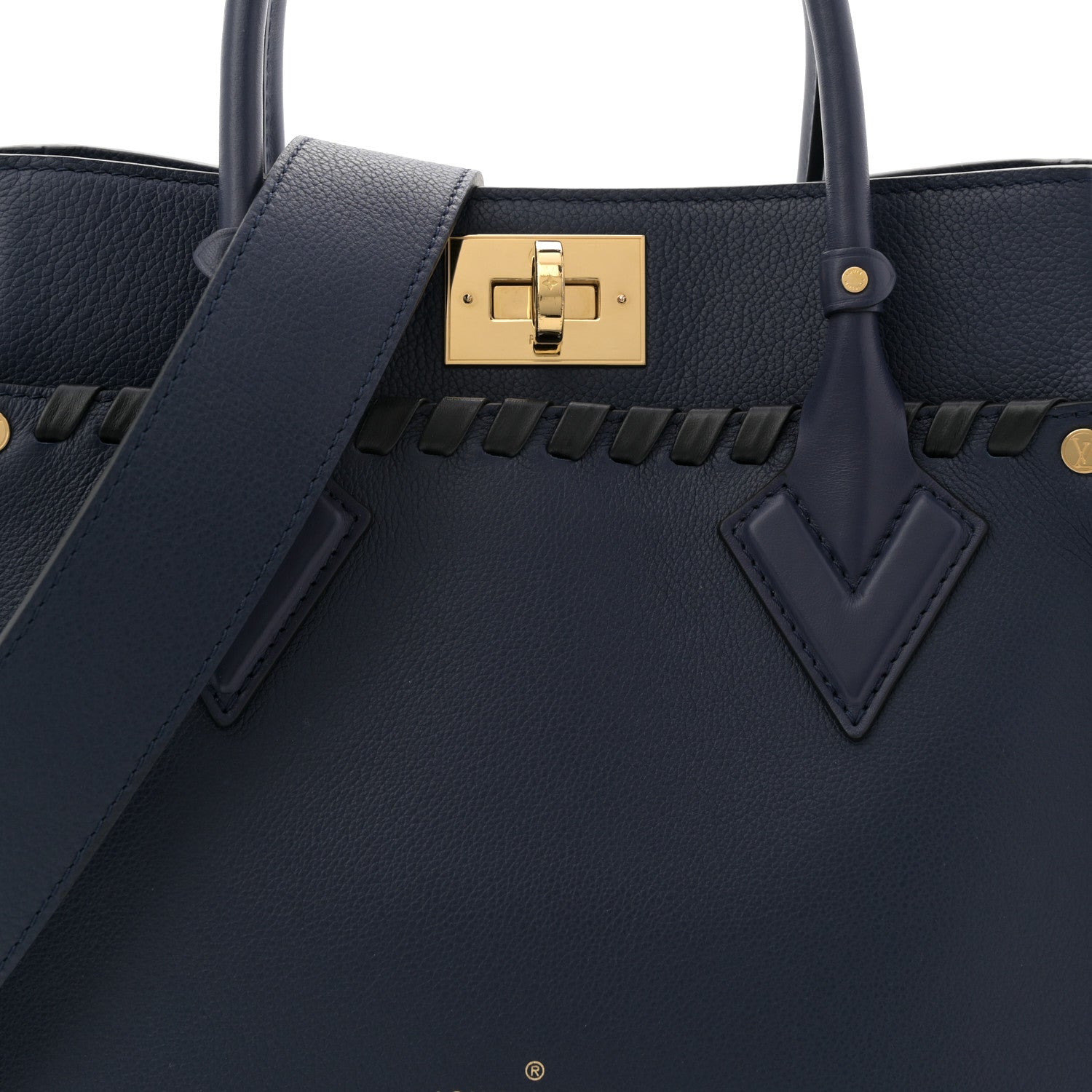 Louis Vuitton Calfskin Mahina Braided On My Side MM Navy Blue 7 of 9