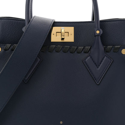 Louis Vuitton Calfskin Mahina Braided On My Side MM Navy Blue 7 of 9