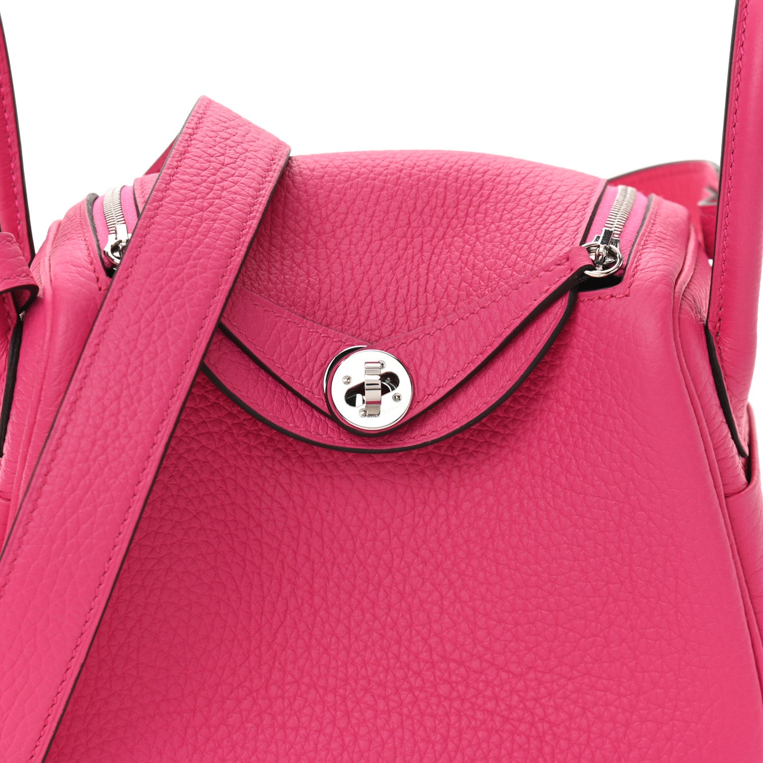 Hermes Taurillon Clemence Mini Lindy 20 Rose Shocking 17 of 23