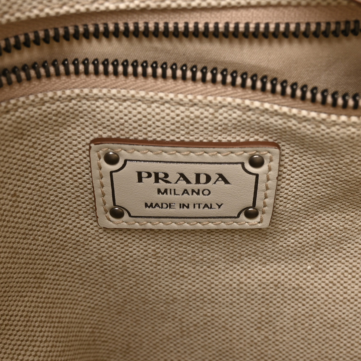 Prada Canvas Calfskin Mini Route Bucket Bag Naturale 6 of 11