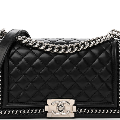 Chanel Glazed Calfskin Quilted Medium Chain Around Boy Flap Black 8 of 10