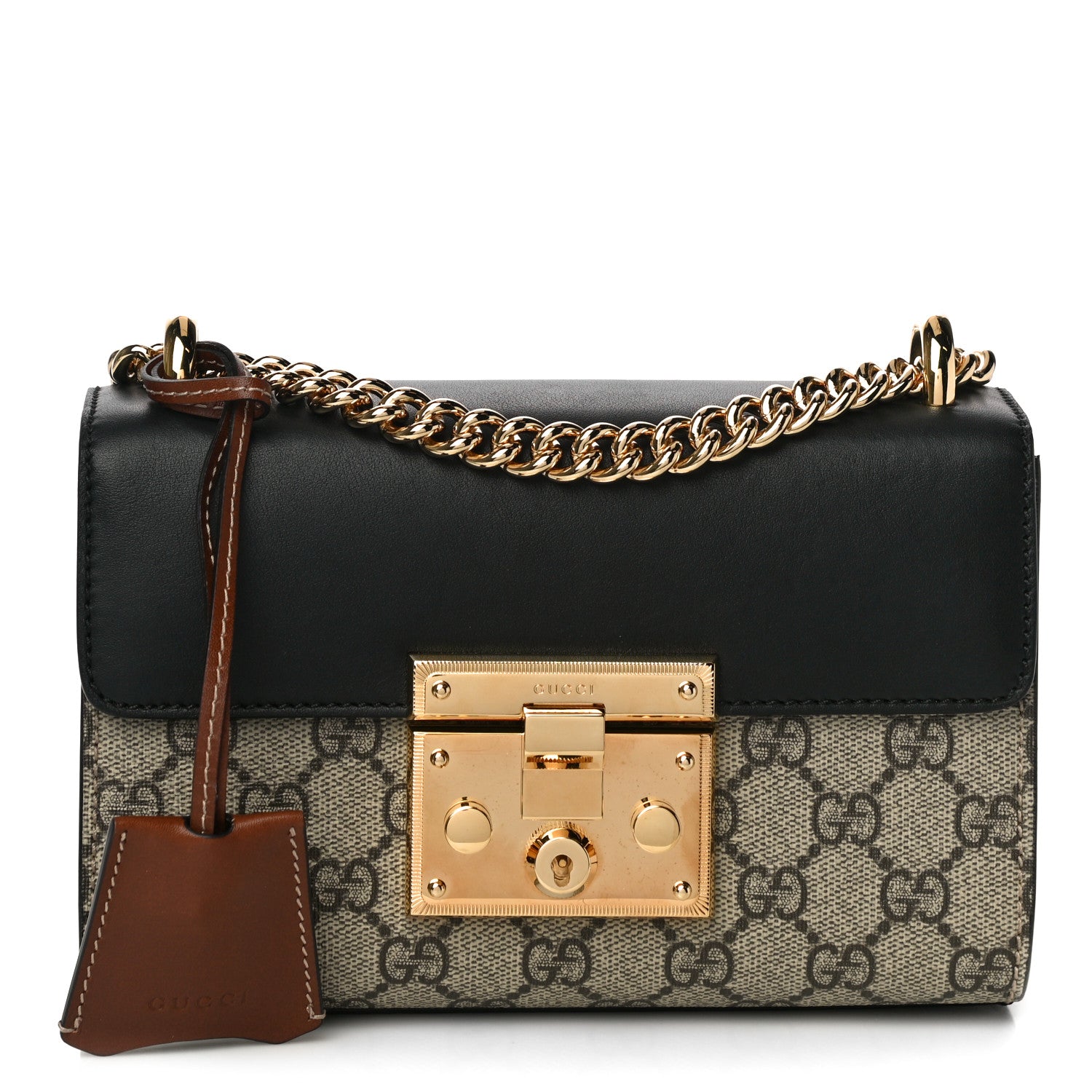 Gucci GG Supreme Monogram Calfskin Small Padlock Shoulder Bag Beige Black Cuir 1 of 14
