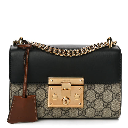 Gucci GG Supreme Monogram Calfskin Small Padlock Shoulder Bag Beige Black Cuir 1 of 14