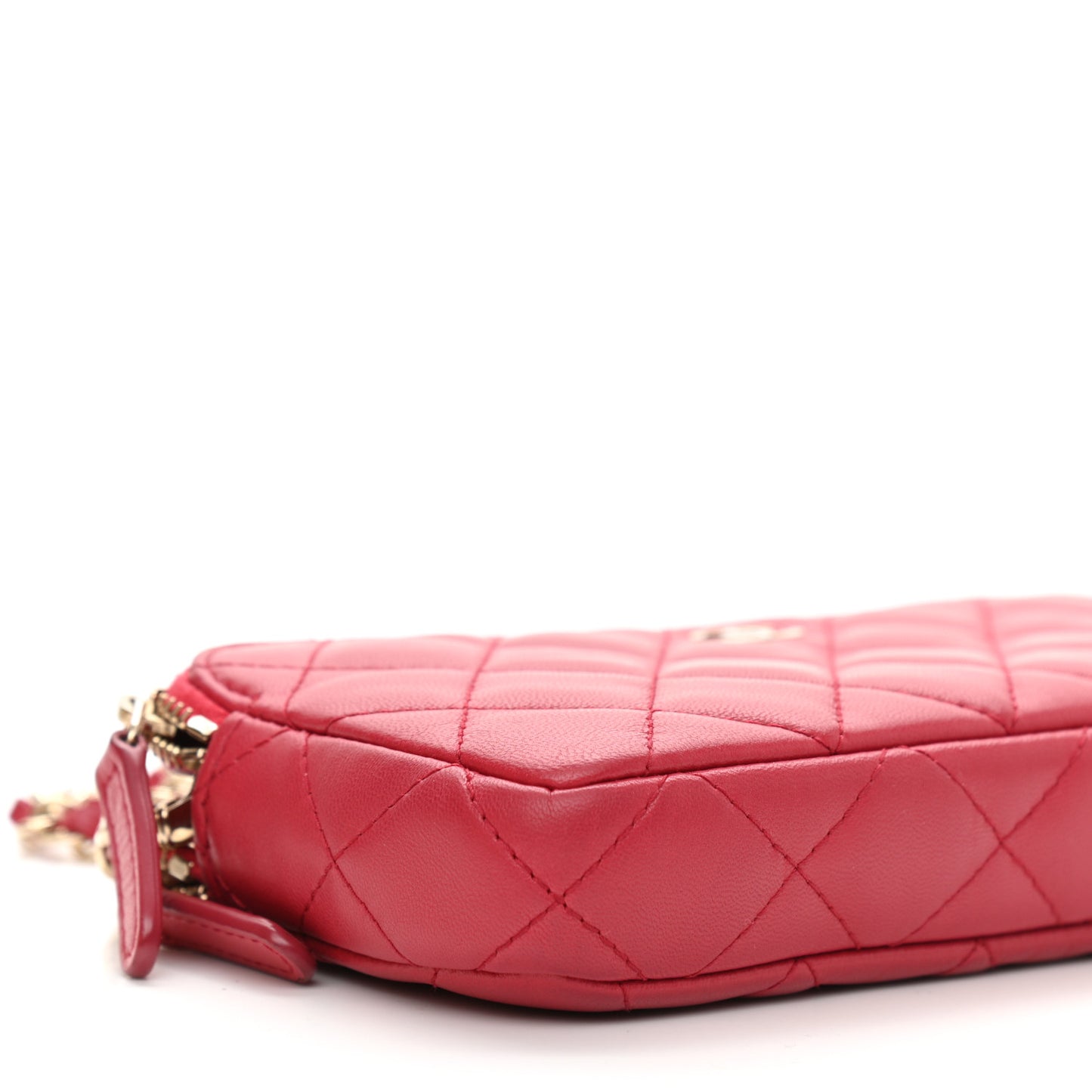 Lambskin Quilted Small Clutch With Chain Dark Pink