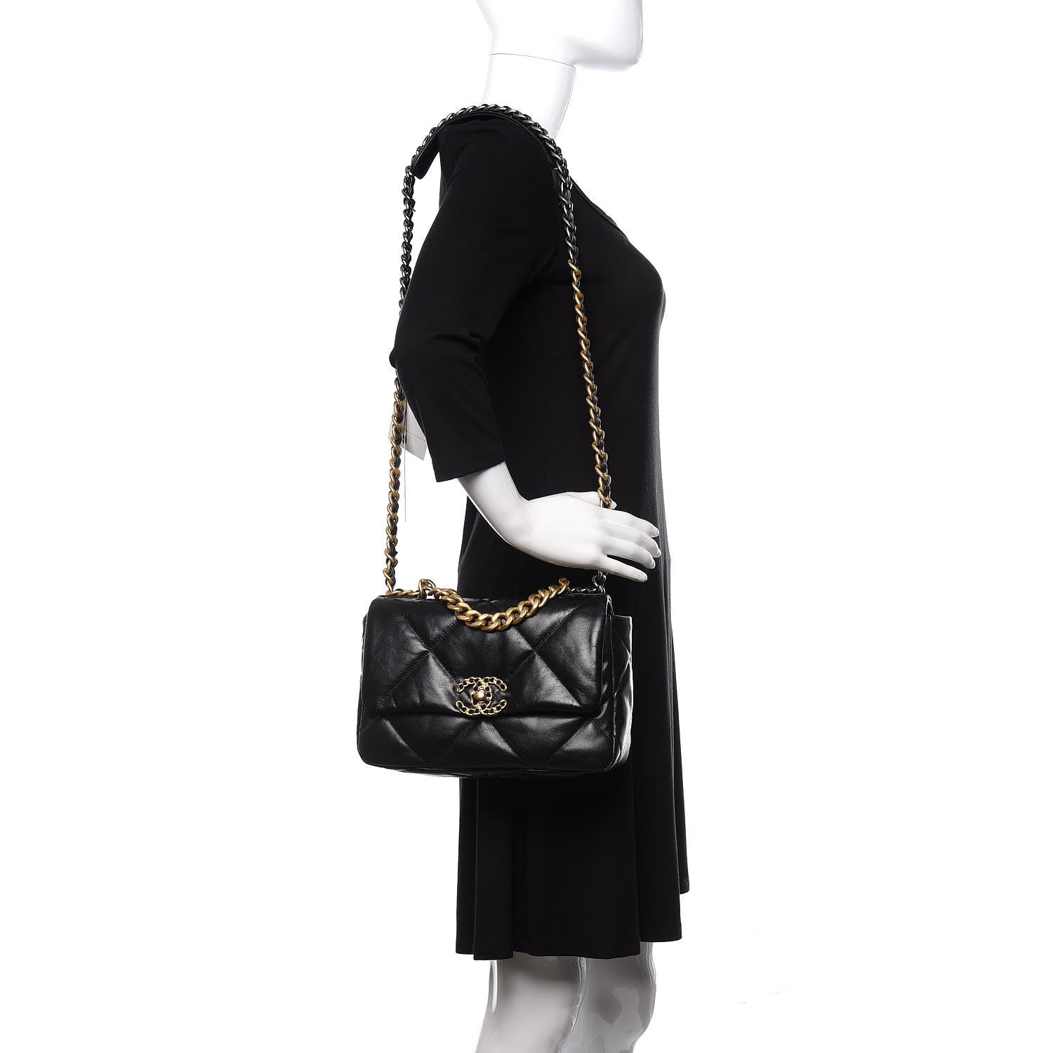 Chanel Shiny Goatskin Quilted Medium 19 Flap Black 2 of 11