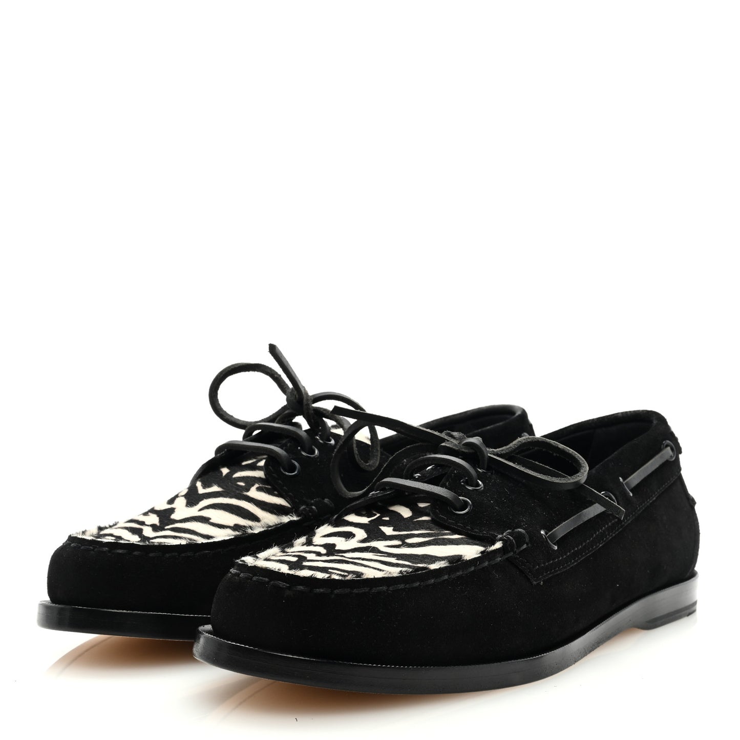 Suede Calf Hair Zebra Penny Loafers 41 Black White