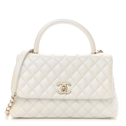 Chanel Iridescent Caviar Quilted Small Coco Handle Flap White 1 of 11