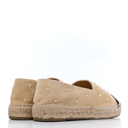 Chanel Suede Pearl CC Espadrilles 38 Beige Black 4 of 9