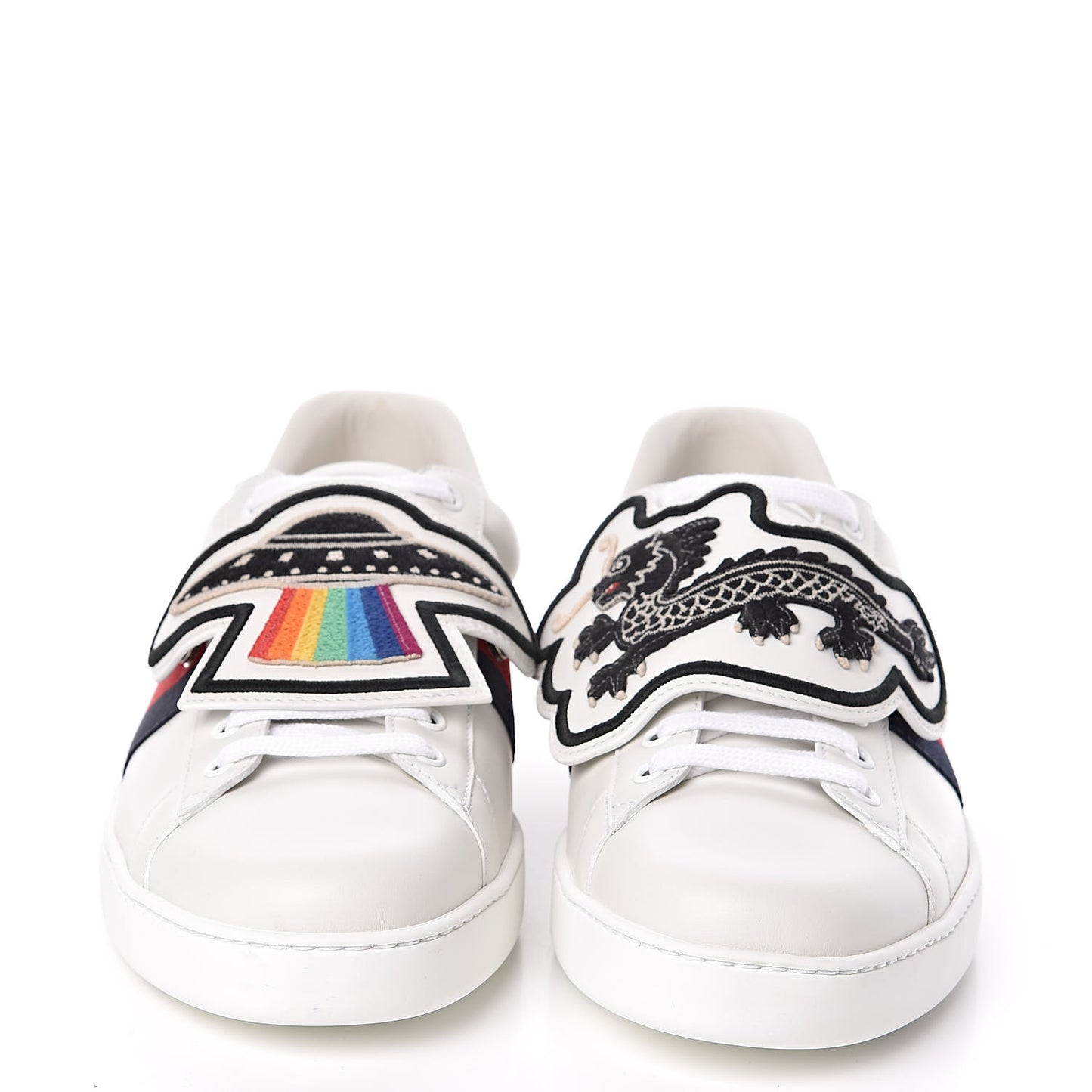 Calfskin Ayers Web UFO Dragon Embroidered Mens Ace Sneakers 7.5 White