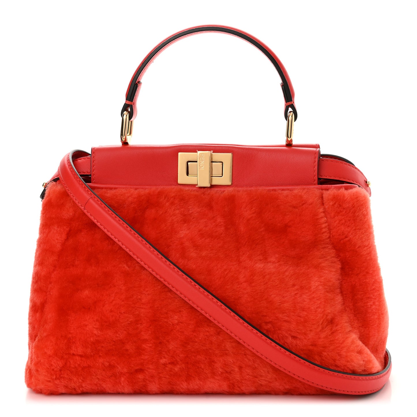 Shearling Nappa Macro FF 1974 Mini Peekaboo Iconic Satchel Tulipano Georgia Poppy