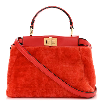 Fendi Shearling Nappa Macro FF 1974 Mini Peekaboo Iconic Satchel Tulipano Georgia Poppy 1 of 10