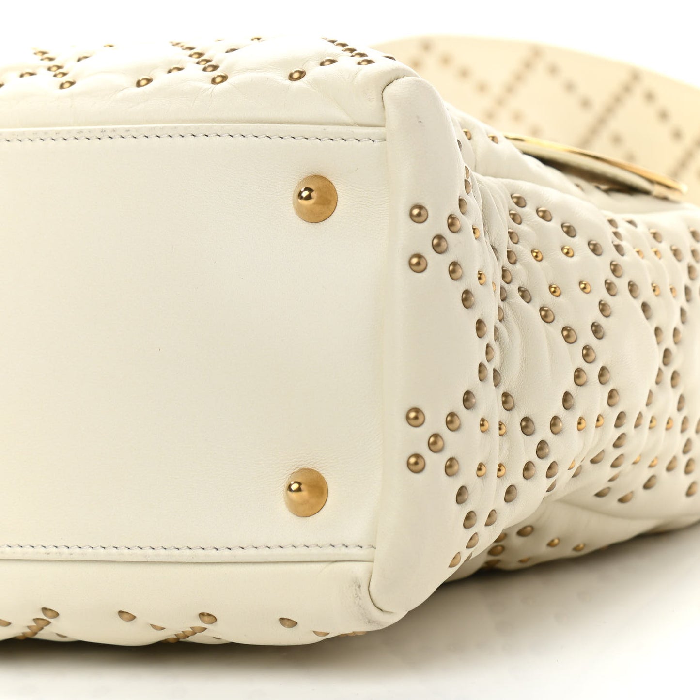 Calfskin Cannage Studded Medium Supple Lady Dior White