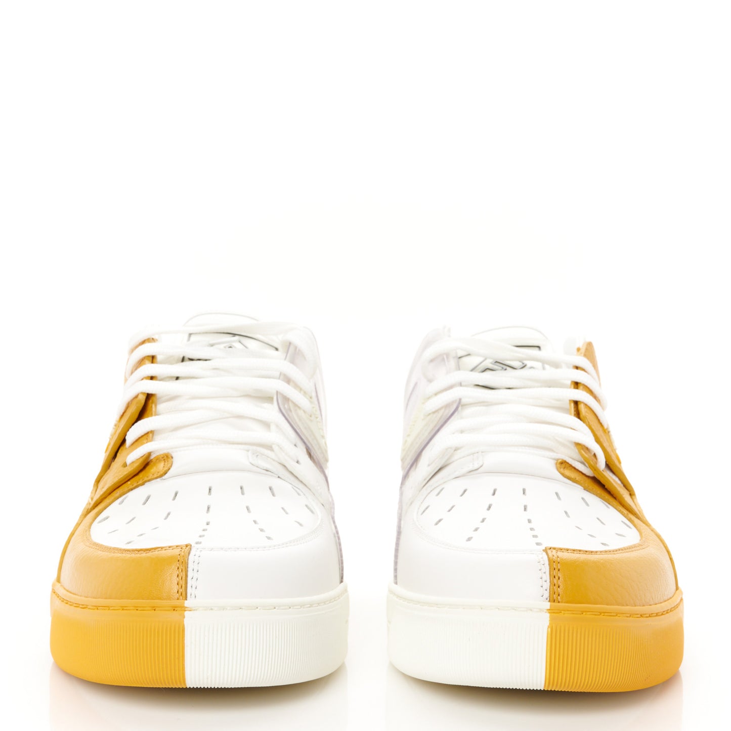 Grained Calfskin Fabric Mesh Mens Fancy Low Top Sneakers 42 White Yellow