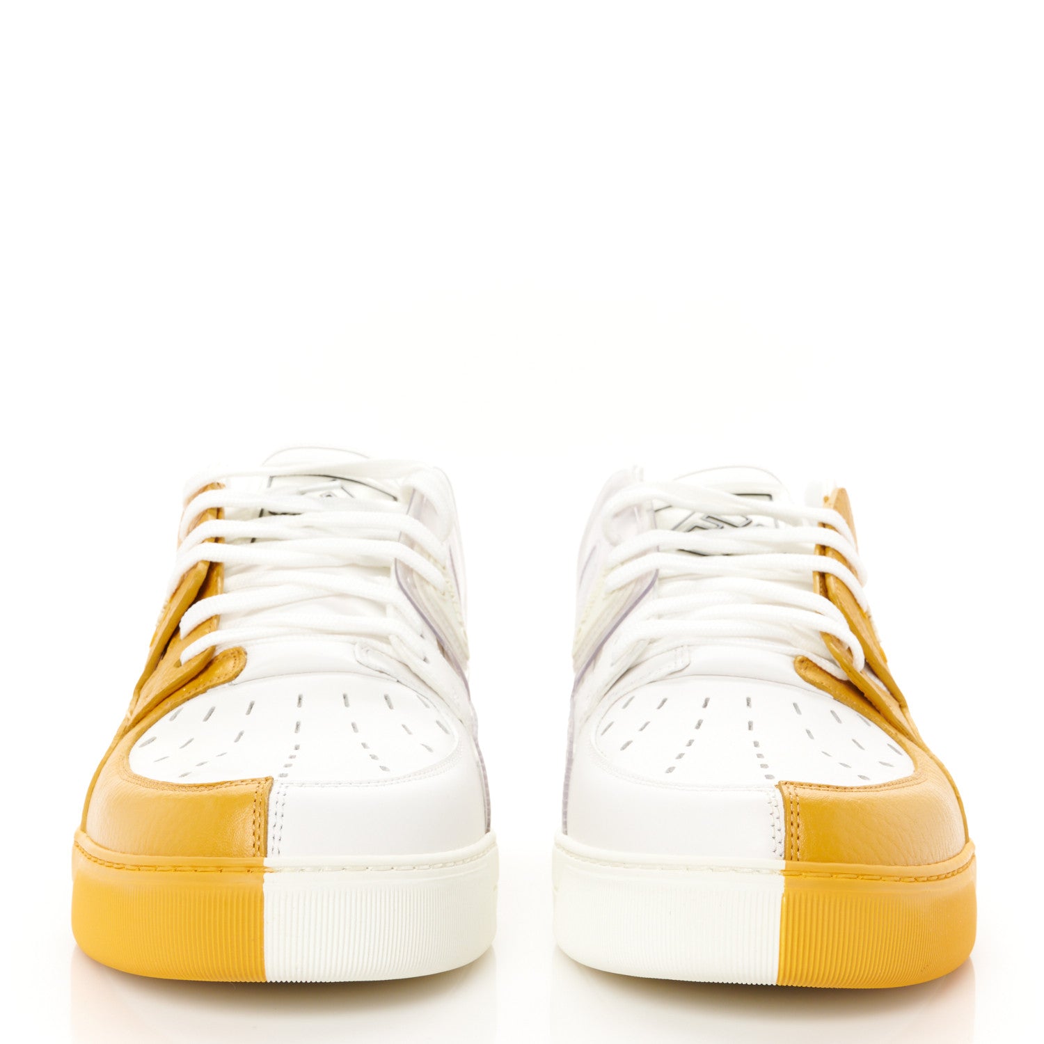 Fendi Grained Calfskin Fabric Mesh Mens Fancy Low Top Sneakers 42 White Yellow 3 of 11