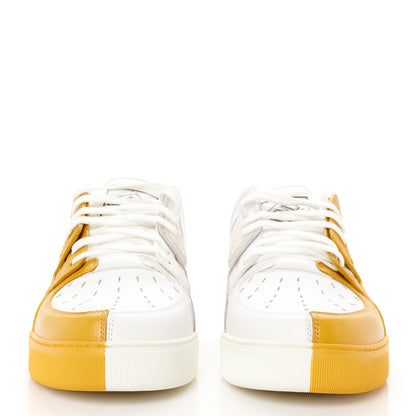 Fendi Grained Calfskin Fabric Mesh Mens Fancy Low Top Sneakers 42 White Yellow 3 of 11