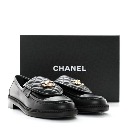 Chanel Lambskin Quilted CC Turnlock Loafers 39.5 Black 9 of 9