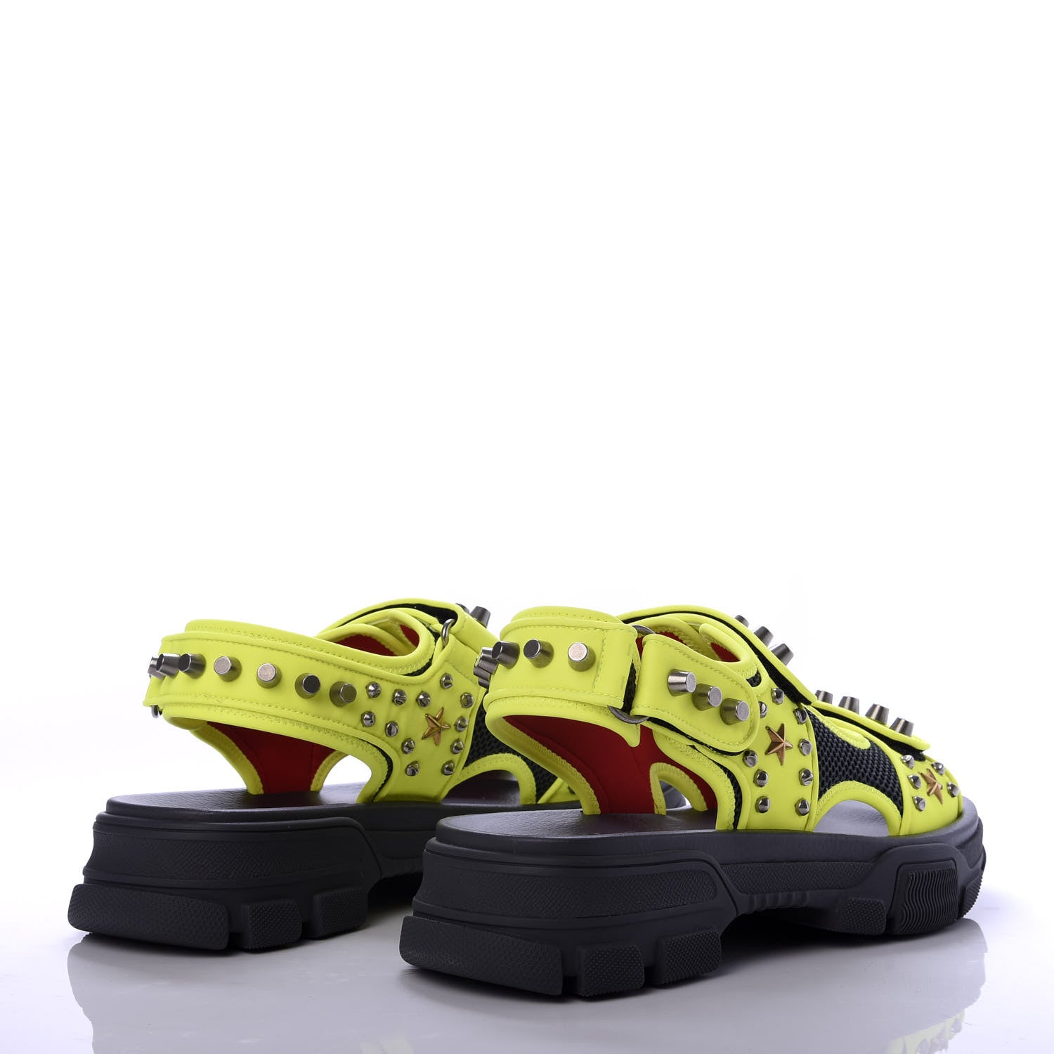Gucci Technical Canvas Calfskin Studded Mens Aguru Sandals 8 Neon Yellow 4 of 10