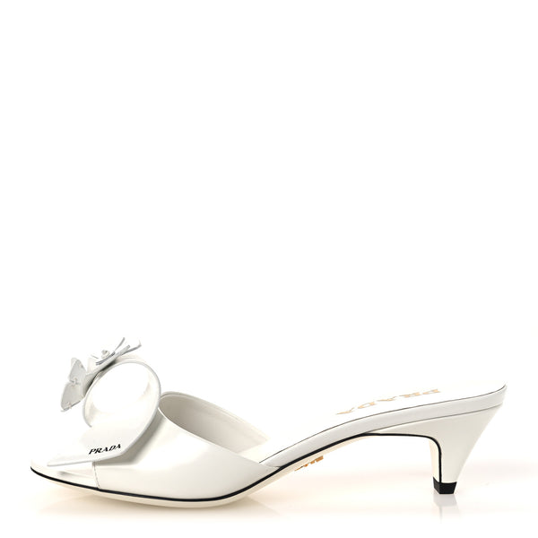 PRADA ミュール パンプス ホワイト Prada Spazzolato Flower 45mm Slide Sandals 38.5 White 1846405
