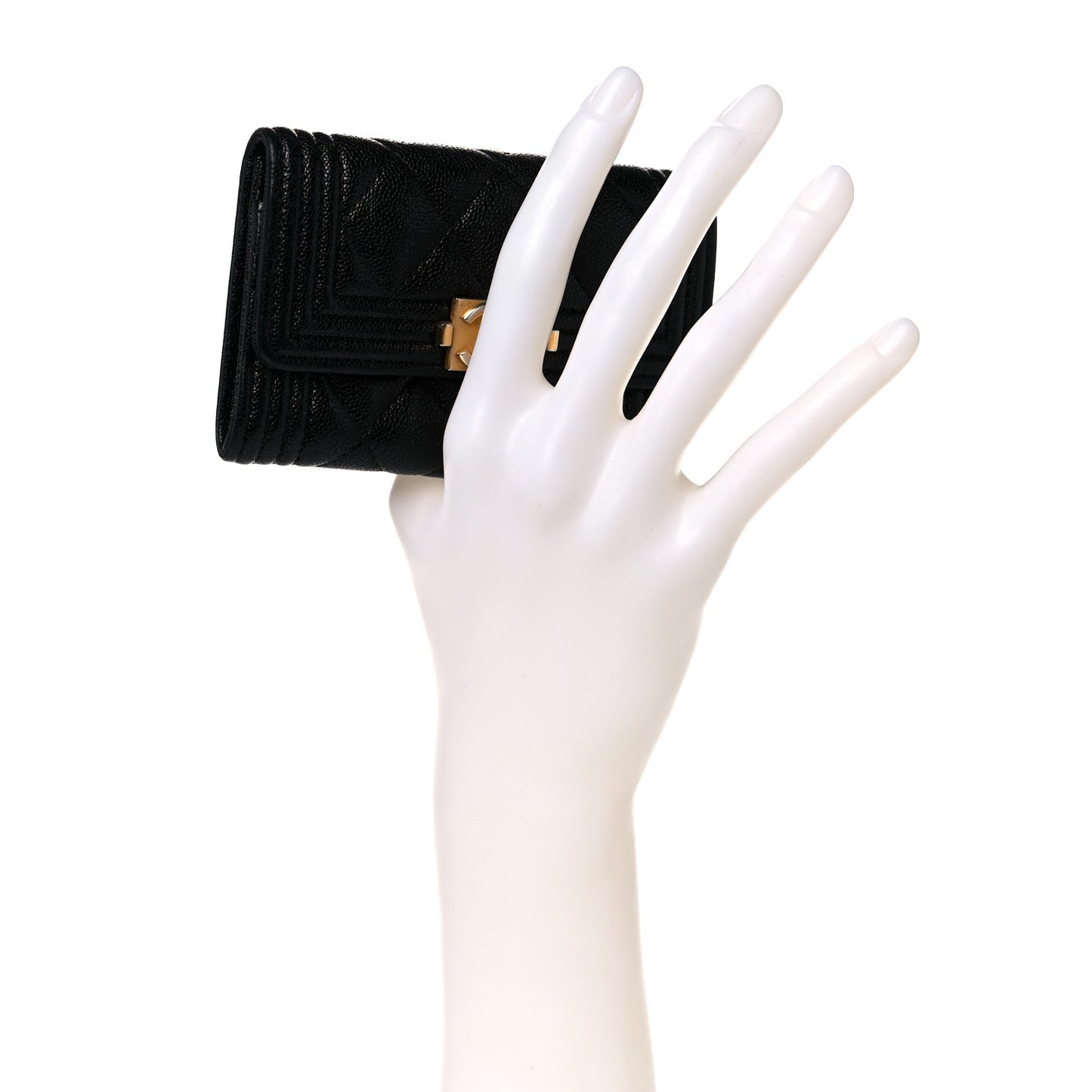 Caviar Quilted Boy Flap Card Holder Black