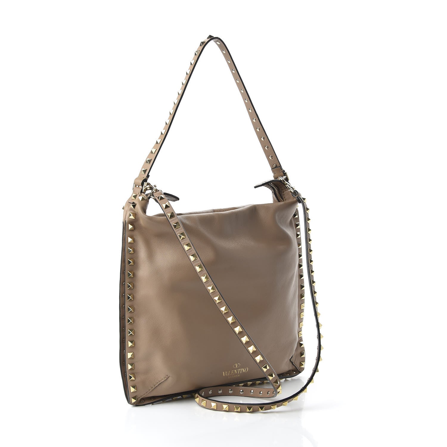 Valentino Garavani Vitello Rockstud Hobo Beige 3 of 9