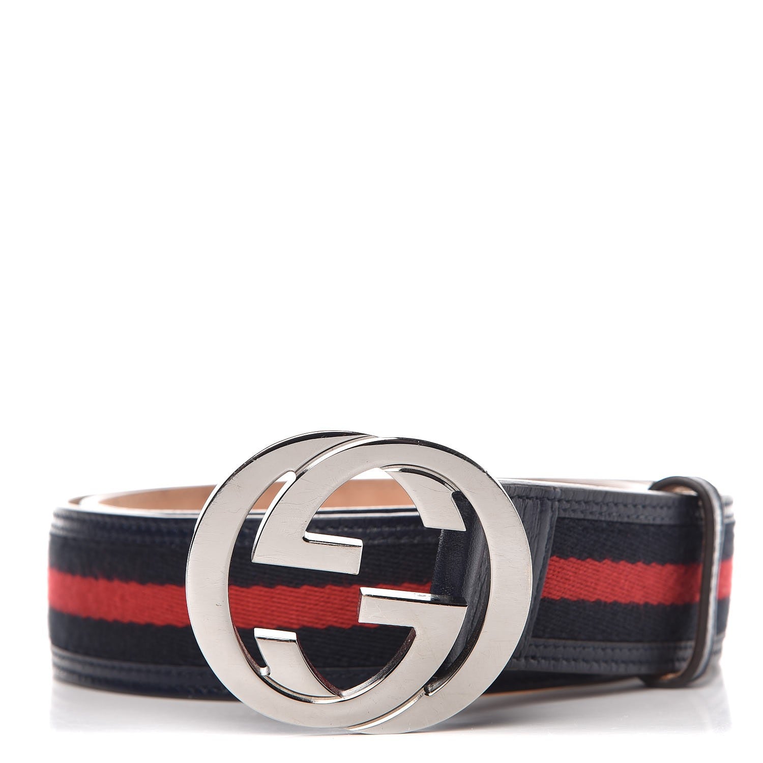 Gucci Calfskin Web Interlocking G Belt 100 40 Navy 1 of 8