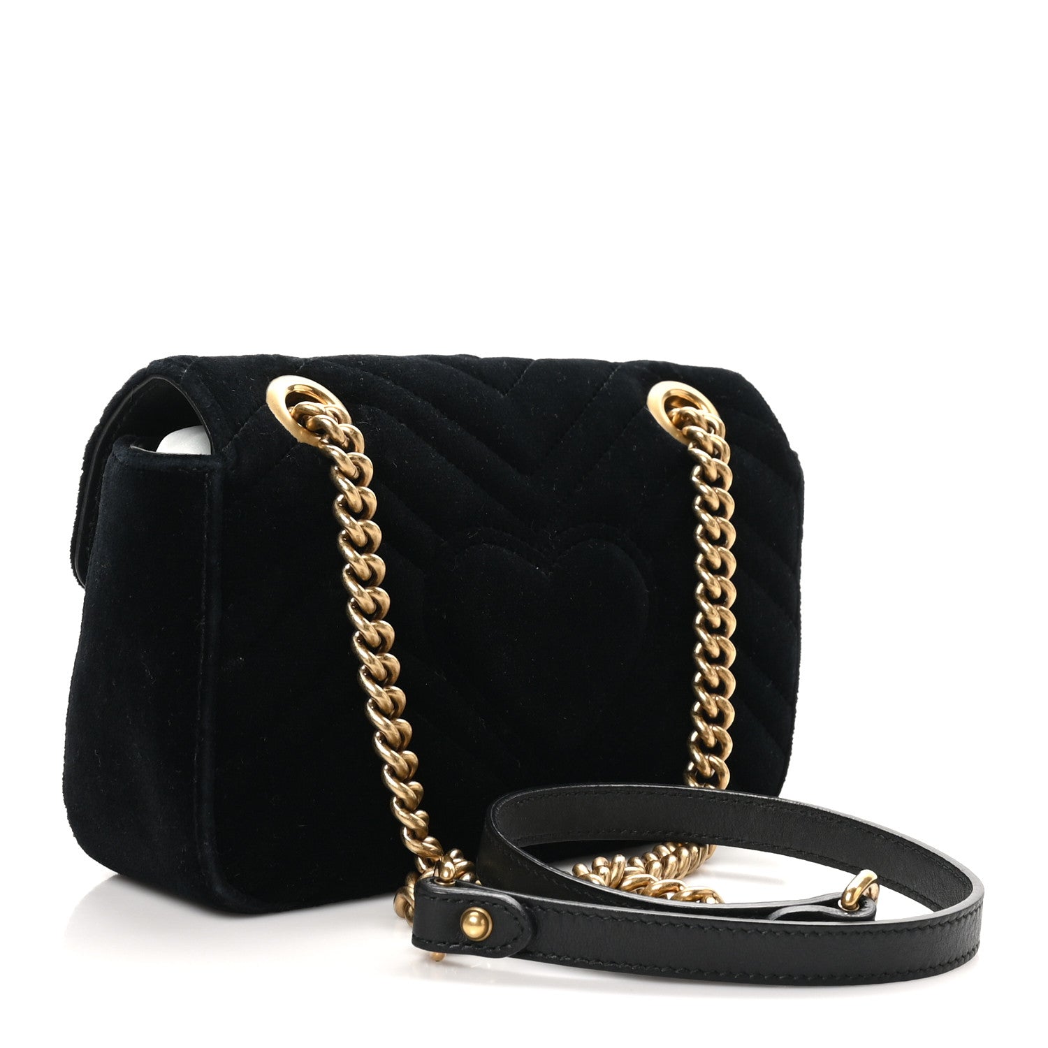 Gucci Velvet Matelasse Embroidered Mini GG Marmont Shoulder Bag Black 3 of 10