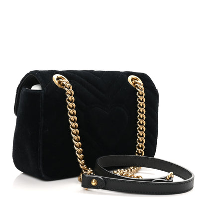 Gucci Velvet Matelasse Embroidered Mini GG Marmont Shoulder Bag Black 3 of 10