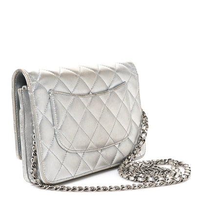Chanel Metallic Lambskin Quilted Wallet On Chain WOC Silver 2 of 12