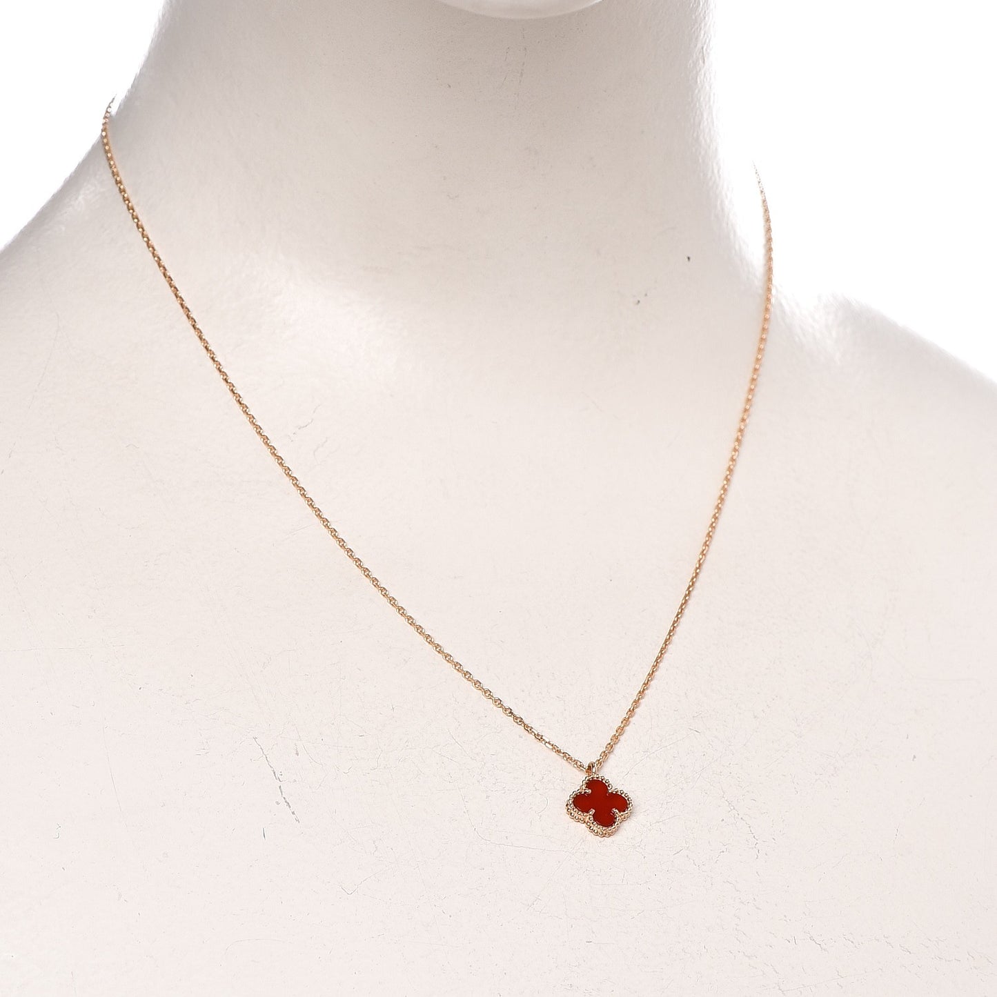 18K Rose Gold Carnelian Sweet Alhambra Pendant Necklace