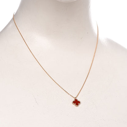 Van Cleef & Arpels 18K Rose Gold Carnelian Sweet Alhambra Pendant Necklace 2 of 6