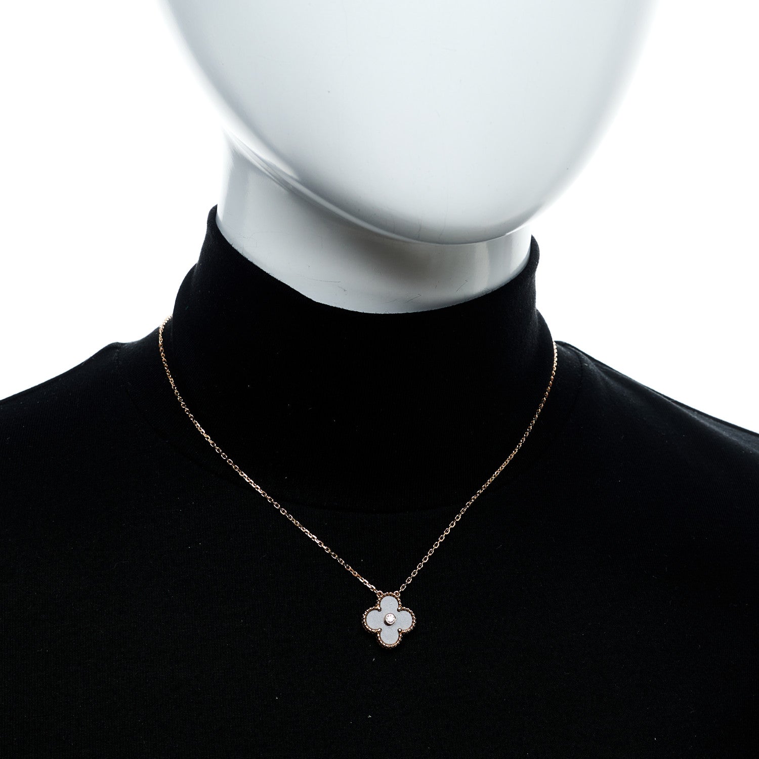 Van Cleef & Arpels 18K Rose Gold Diamond Silver Obsidian Vintage Alhambra Pendant Necklace 2 of 5