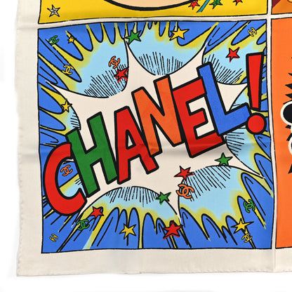 Chanel Silk CC Comics Square Scarf Orange Black Multicolor Ecru 2 of 3