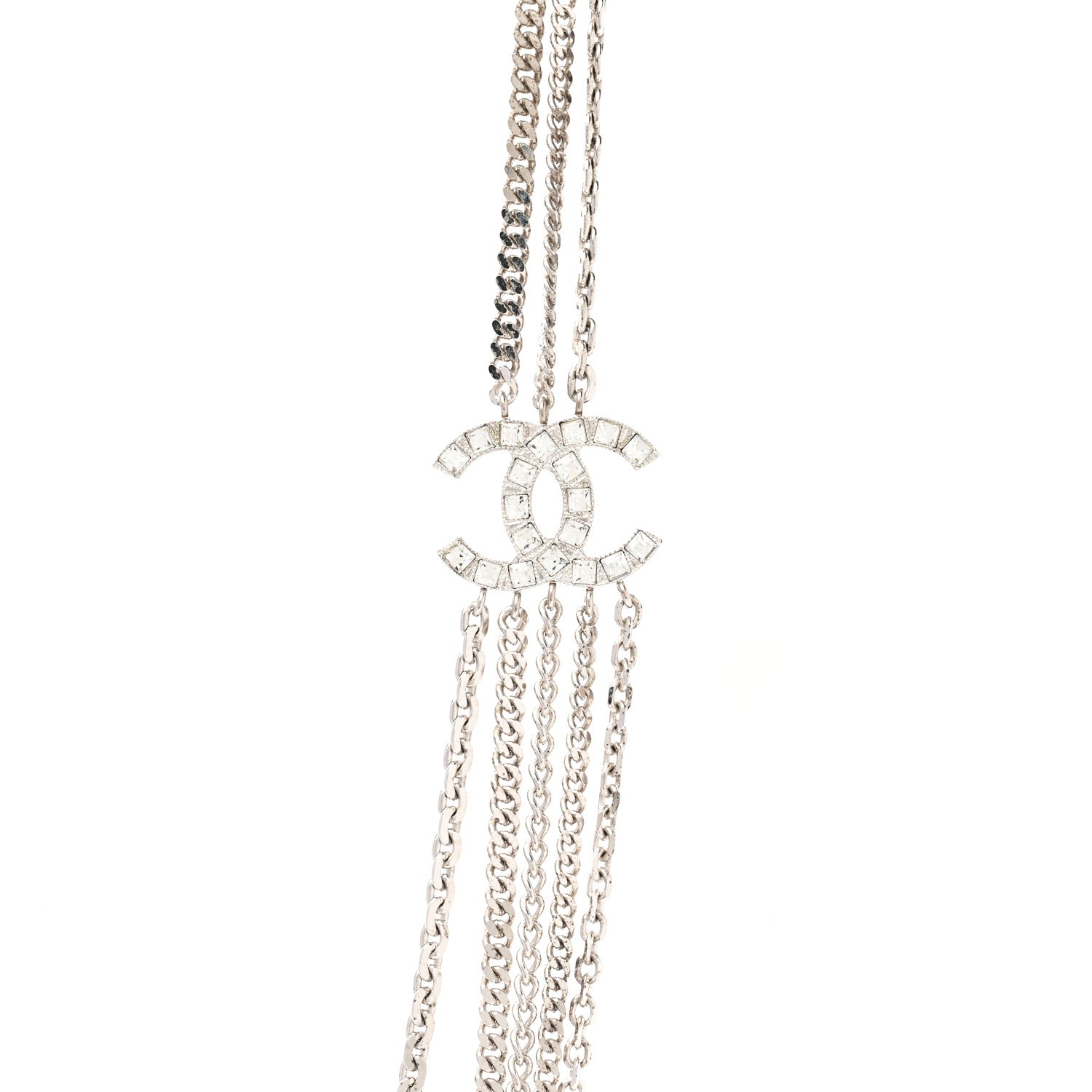 Chanel Baguette Crystal CC Shield Multi Strand Long Chain Necklace Silver 4 of 6