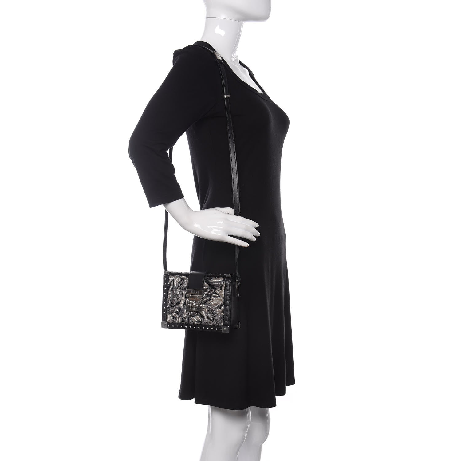 MCM Brocade Embroidered Velvet Calfskin Mini Mitte Crossbody Black 2 of 9