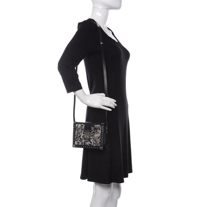 MCM Brocade Embroidered Velvet Calfskin Mini Mitte Crossbody Black 2 of 9